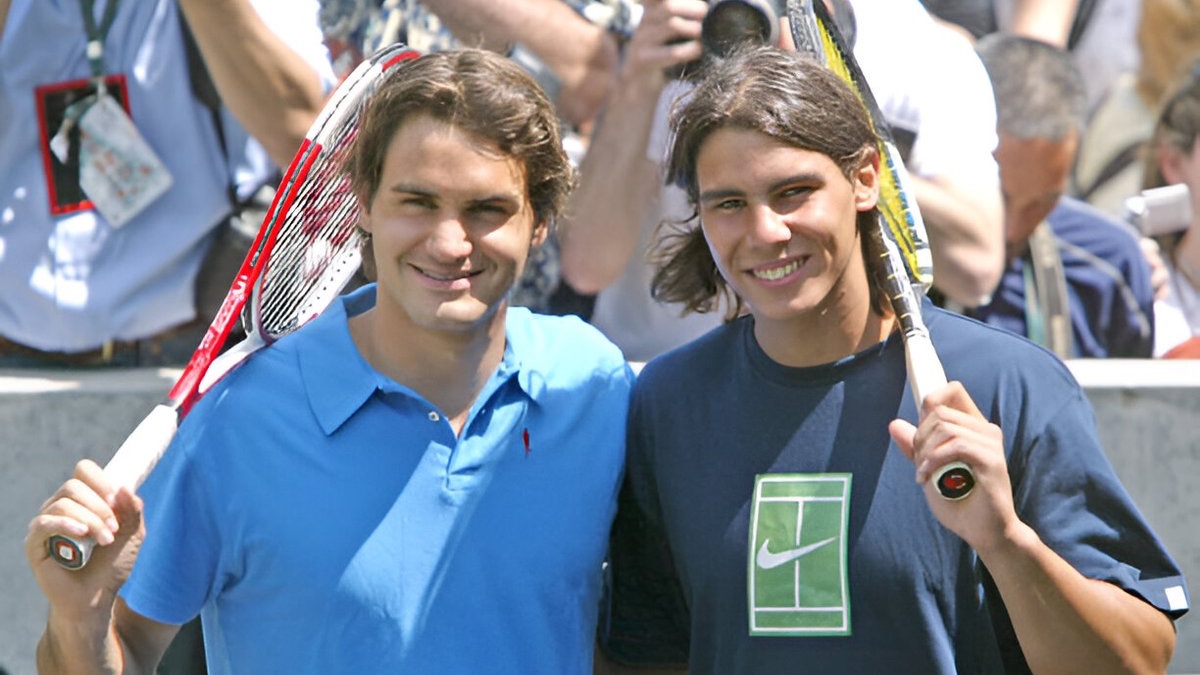 Roger Federer and Rafael Nadal during the 2005 French Open.